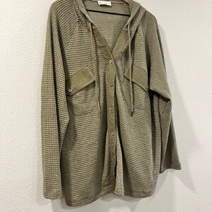 Olive Green Hooded Button-Up Jacket